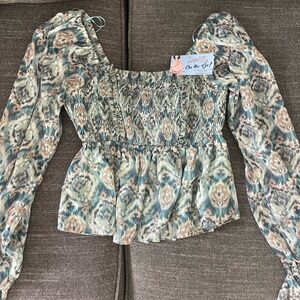 New with tags Multi Sage Bow Tie Back Blouse from BTFL-Life